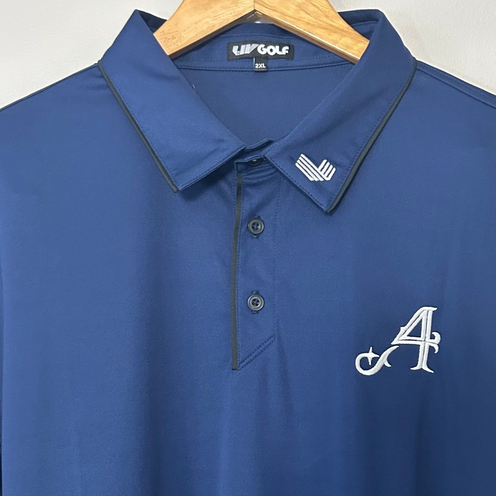 LIV Golf 4Aces GC Polo Shirt Mens 2XL Navy Blue Performance Short Sleeve Logo